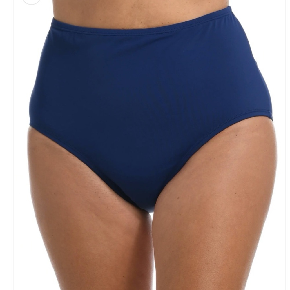 Maxine Of Hollywood Women’s High Waist Solid Full Blue Bikini Bottom Size 16 New